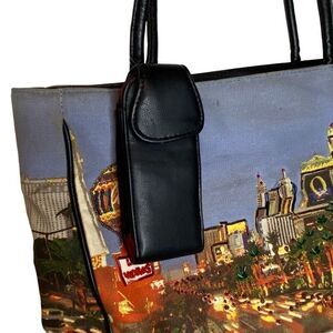 Vintage 90s Las Vegas strip view embellished handbag multi compartment canvas